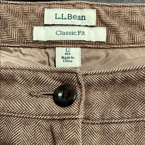 L.L. Bean Women’s Straight Leg Cotton Pants Brown Herringbone Trousers - Picture 4 of 6